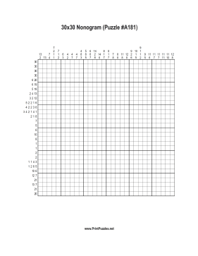 Nonogram - 30x30 - A181 Printable Puzzle