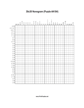 Nonogram - 30x30 - A184 Printable Puzzle