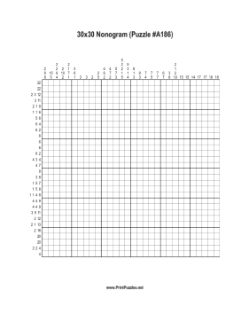 Nonogram - 30x30 - A186 Printable Puzzle