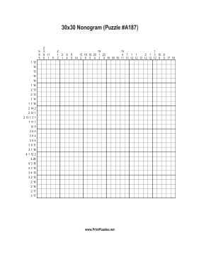 Nonogram - 30x30 - A187 Printable Puzzle