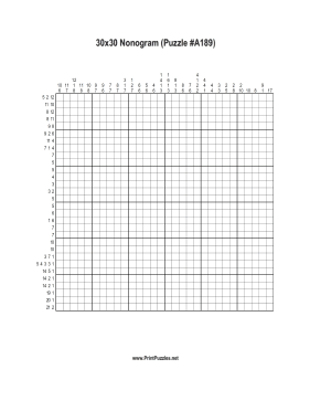 Nonogram - 30x30 - A189 Printable Puzzle