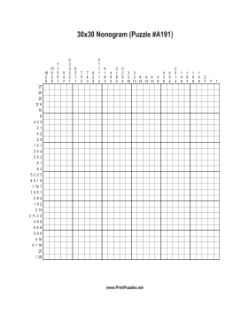 Nonogram - 30x30 - A191 Printable Puzzle