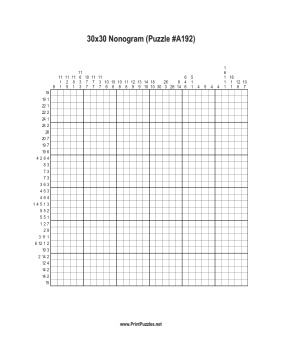 Nonogram - 30x30 - A192 Printable Puzzle