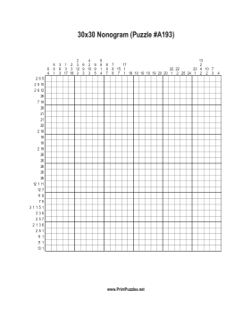 Nonogram - 30x30 - A193 Printable Puzzle