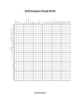Nonogram - 30x30 - A194 Printable Puzzle