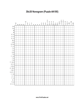Nonogram - 30x30 - A195 Printable Puzzle