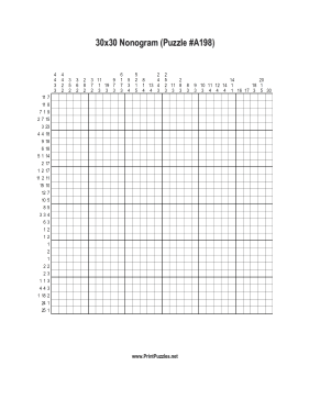 Nonogram - 30x30 - A198 Printable Puzzle