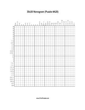 Nonogram - 30x30 - A20 Printable Puzzle