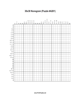 Nonogram - 30x30 - A201 Printable Puzzle