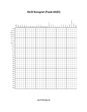 Nonogram - 30x30 - A203 Printable Puzzle