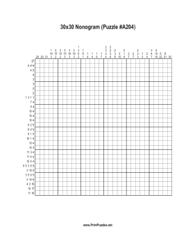 Nonogram - 30x30 - A204 Printable Puzzle