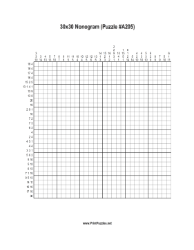 Nonogram - 30x30 - A205 Printable Puzzle