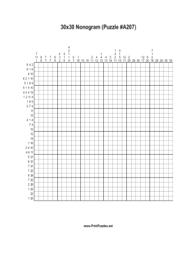 Nonogram - 30x30 - A207 Printable Puzzle