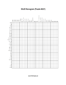 Nonogram - 30x30 - A21 Printable Puzzle