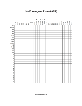 Nonogram - 30x30 - A212 Printable Puzzle
