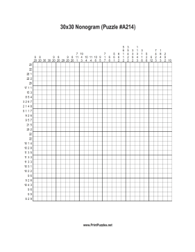 Nonogram - 30x30 - A214 Printable Puzzle