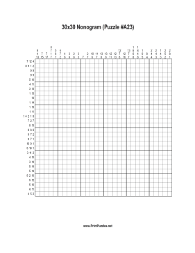 Nonogram - 30x30 - A23 Printable Puzzle