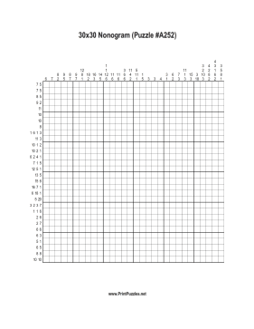 Nonogram - 30x30 - A252 Printable Puzzle