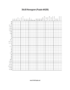 Nonogram - 30x30 - A258 Printable Puzzle