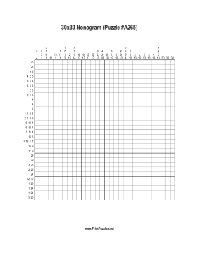 Nonogram - 30x30 - A265 Printable Puzzle