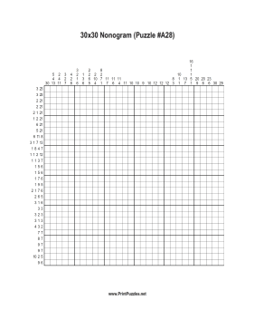 Nonogram - 30x30 - A28 Printable Puzzle