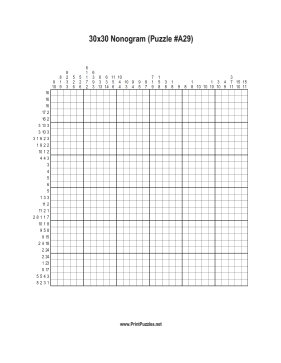 Nonogram - 30x30 - A29 Printable Puzzle