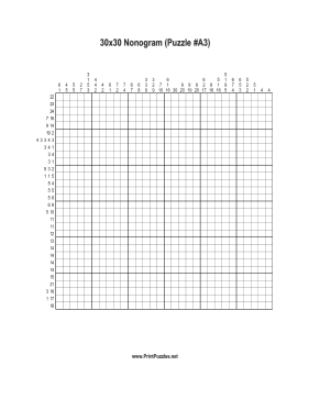 Nonogram - 30x30 - A3 Printable Puzzle