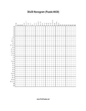 Nonogram - 30x30 - A30 Printable Puzzle