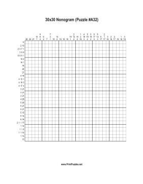 Nonogram - 30x30 - A32 Printable Puzzle