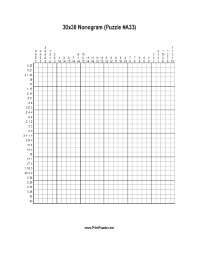 Nonogram - 30x30 - A33 Printable Puzzle