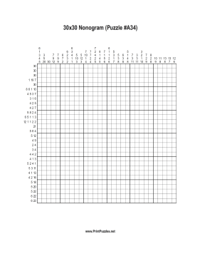 Nonogram - 30x30 - A34 Printable Puzzle