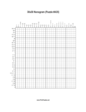 Nonogram - 30x30 - A35 Printable Puzzle