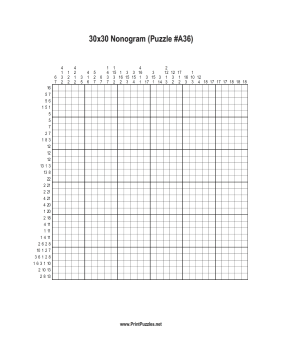 Nonogram - 30x30 - A36 Printable Puzzle