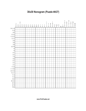 Nonogram - 30x30 - A37 Printable Puzzle