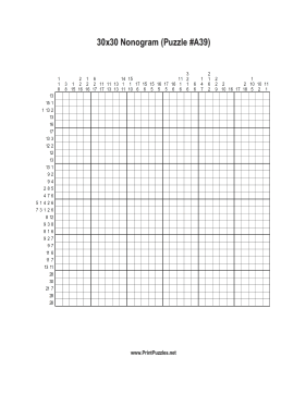 Nonogram - 30x30 - A39 Printable Puzzle