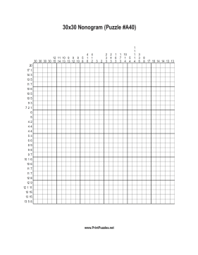 Nonogram - 30x30 - A40 Printable Puzzle