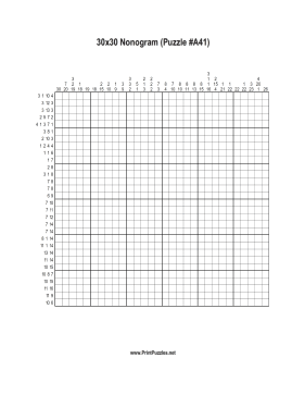 Nonogram - 30x30 - A41 Printable Puzzle