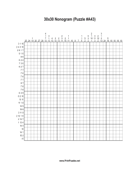 Nonogram - 30x30 - A43 Printable Puzzle