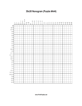 Nonogram - 30x30 - A44 Printable Puzzle