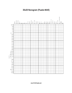 Nonogram - 30x30 - A45 Printable Puzzle