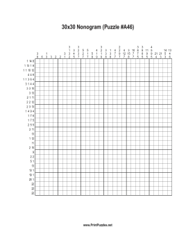 Nonogram - 30x30 - A46 Printable Puzzle