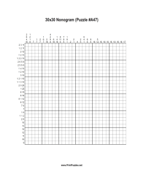 Nonogram - 30x30 - A47 Printable Puzzle