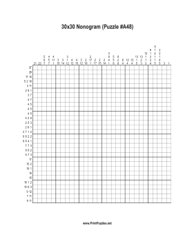 Nonogram - 30x30 - A48 Printable Puzzle