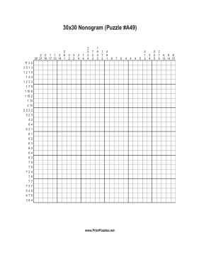 Nonogram - 30x30 - A49 Printable Puzzle