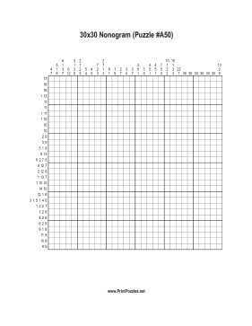 Nonogram - 30x30 - A50 Printable Puzzle