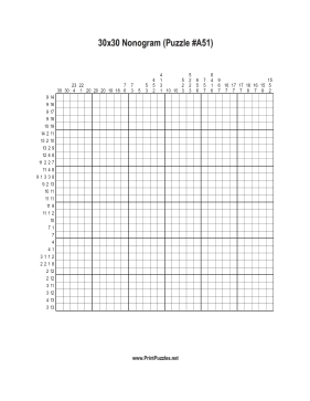 Nonogram - 30x30 - A51 Printable Puzzle