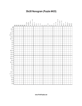 Nonogram - 30x30 - A53 Printable Puzzle