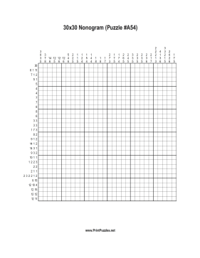 Nonogram - 30x30 - A54 Printable Puzzle