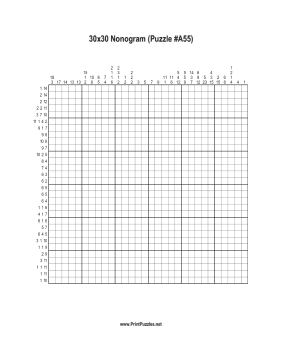Nonogram - 30x30 - A55 Printable Puzzle