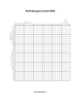 Nonogram - 30x30 - A56 Printable Puzzle